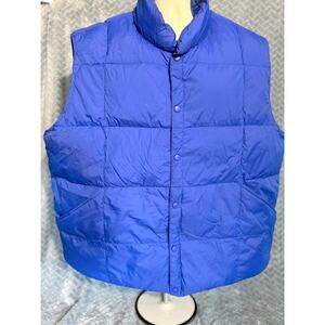 Lands End Mens Goose Down Vest XXL Lightweight Quilted Blue Snap Closure Down